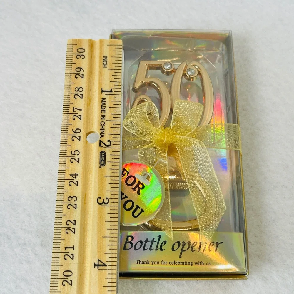 Gold 50th Birthday Anniversary Bottle Opener Rhinestone Party Favor‎ Gift Box